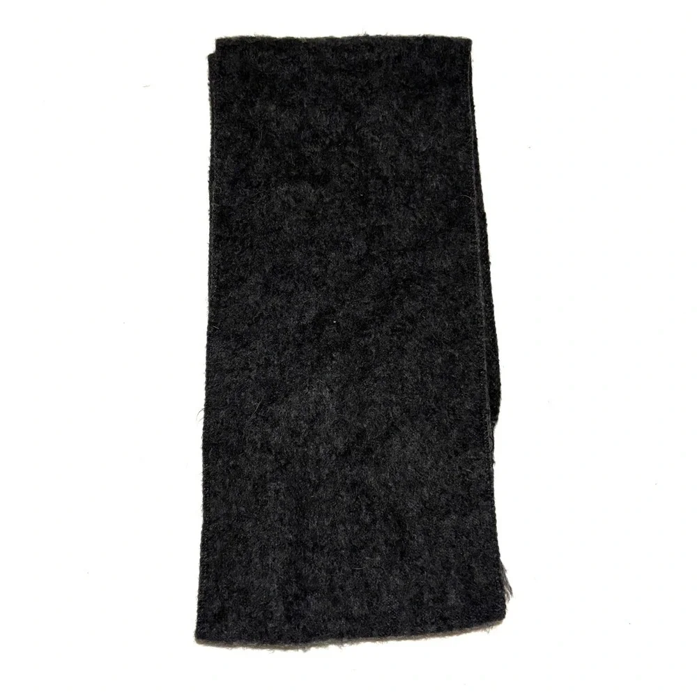 Alpaca Wool Scarf Unisex OS Charcoal Grey Fringed Solid Soft Luxury Gorpcore